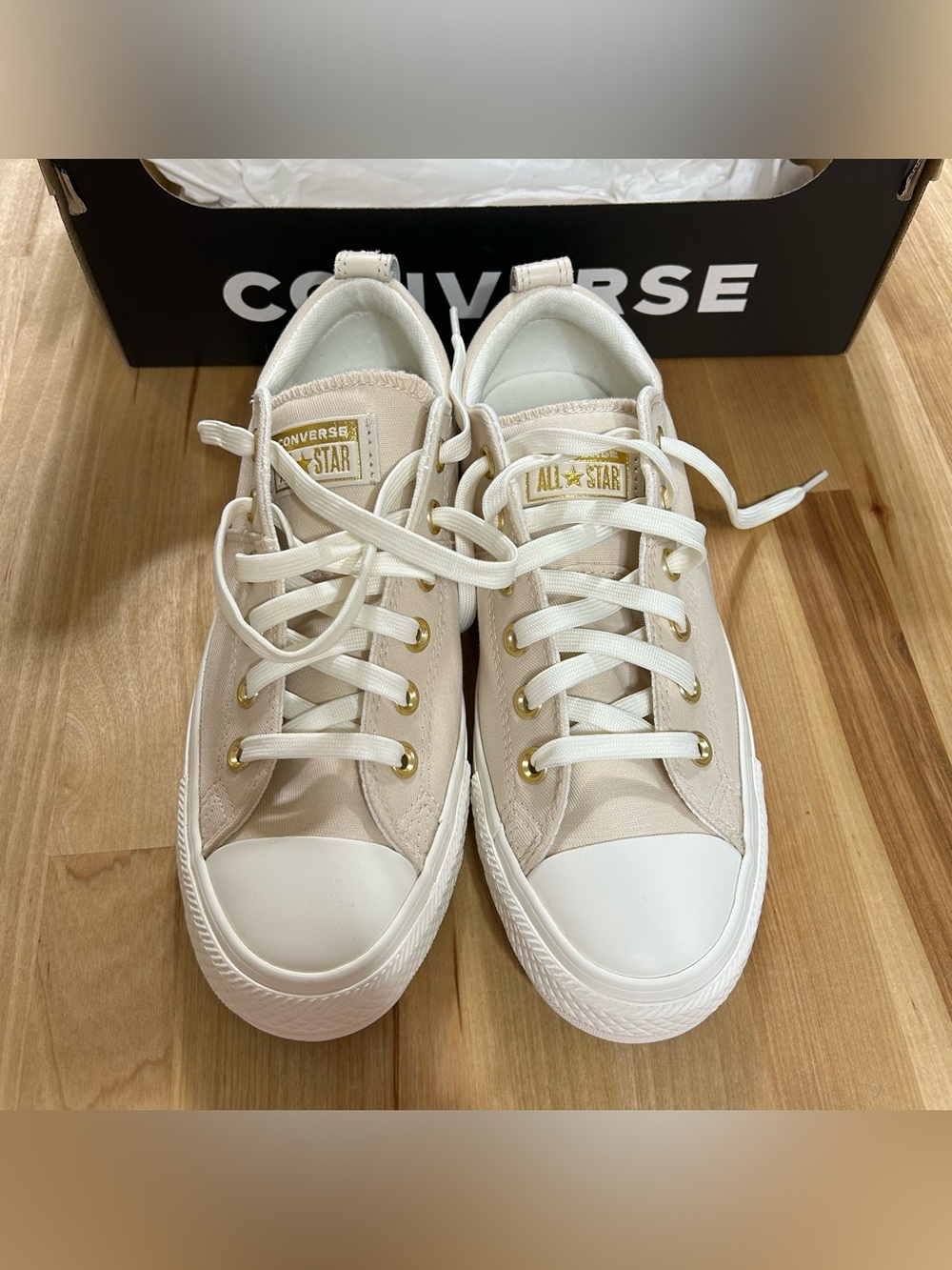Women’s Converse Chuck Taylor All Star Madison Ox Light Dune/Egret/Gold Shoes - Picture 2 of 7
